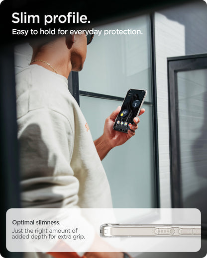 ACS11276 - Pixel 10a Ultra Hybrid Metal Ring (Mag Fit) in Clear White showing slim profile. easy to hold for everyday protection.