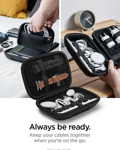 AFA04536 - Rugged Armor® Pro Cable Organizer Bag in black showing the always be ready, keep your cables together when you're on the go