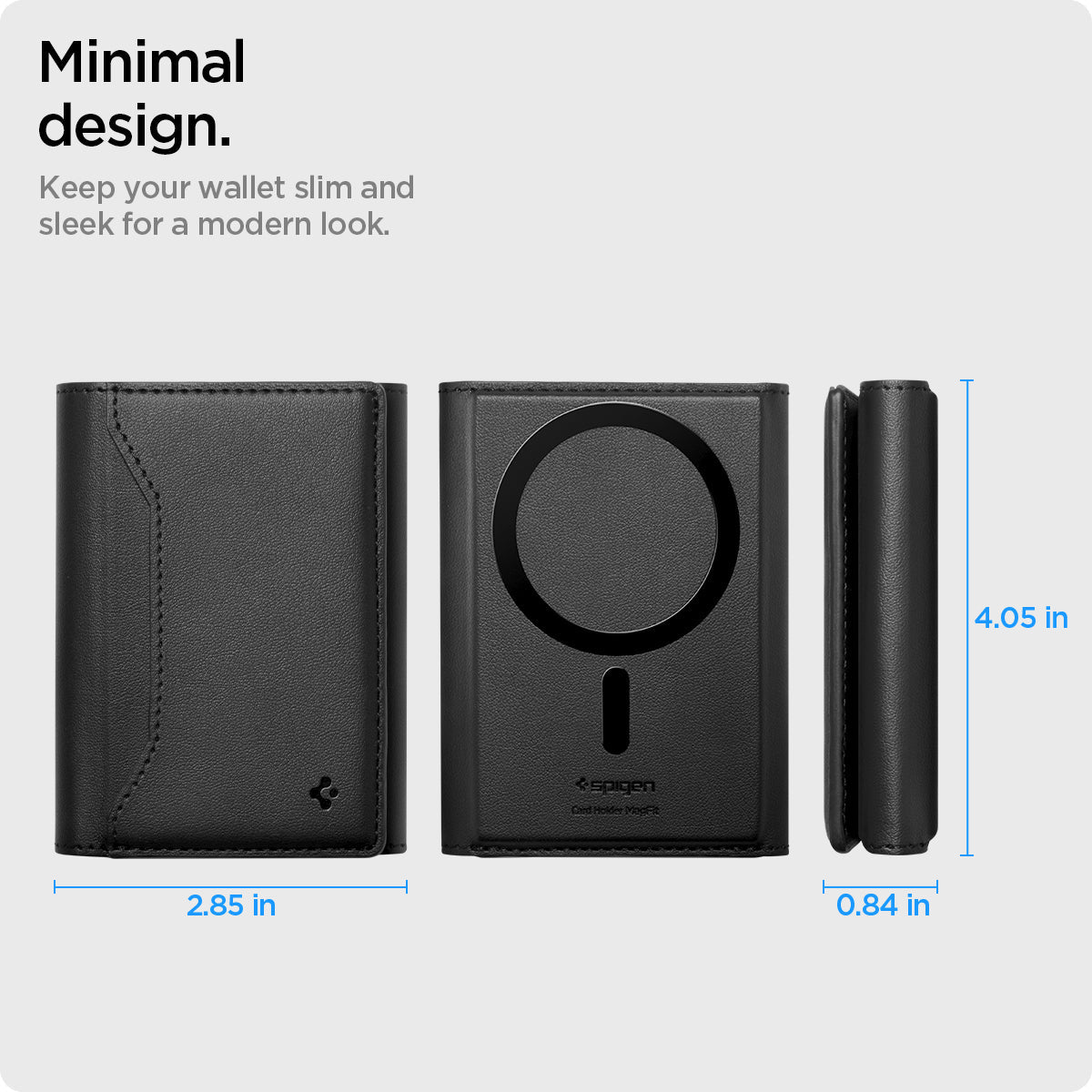 AFA09133 - MagSafe Card Holder Valentinus S (MagFit) in Black showing the minimal design. Keep your wallet slim and sleek for a modern look. Size: 2.85in x 4.05inx0.84in