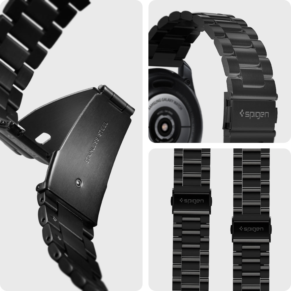 600WB24980 - Galaxy Watch Band (20mm) Modern Fit in black showing side, band and detail.
