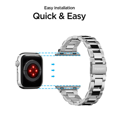 061MP25943 - Apple Watch Series 11/10 42mm, 9/8/7 41mm, SE3/SE2/SE/6/5/4 40mm, 3/2/1 38mm Modern Fit Silver showing easy installation. quick and easy