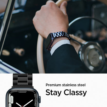 062MP25403 - Apple Watch Ultra 3/2/Ultra 49mm, Series 11/10 46mm, 9/8/7 45mm, SE3/SE2/SE/6/5/4 44mm, 3/2/1 42mm Modern Fit Black showing premium stainless steel. stay classy