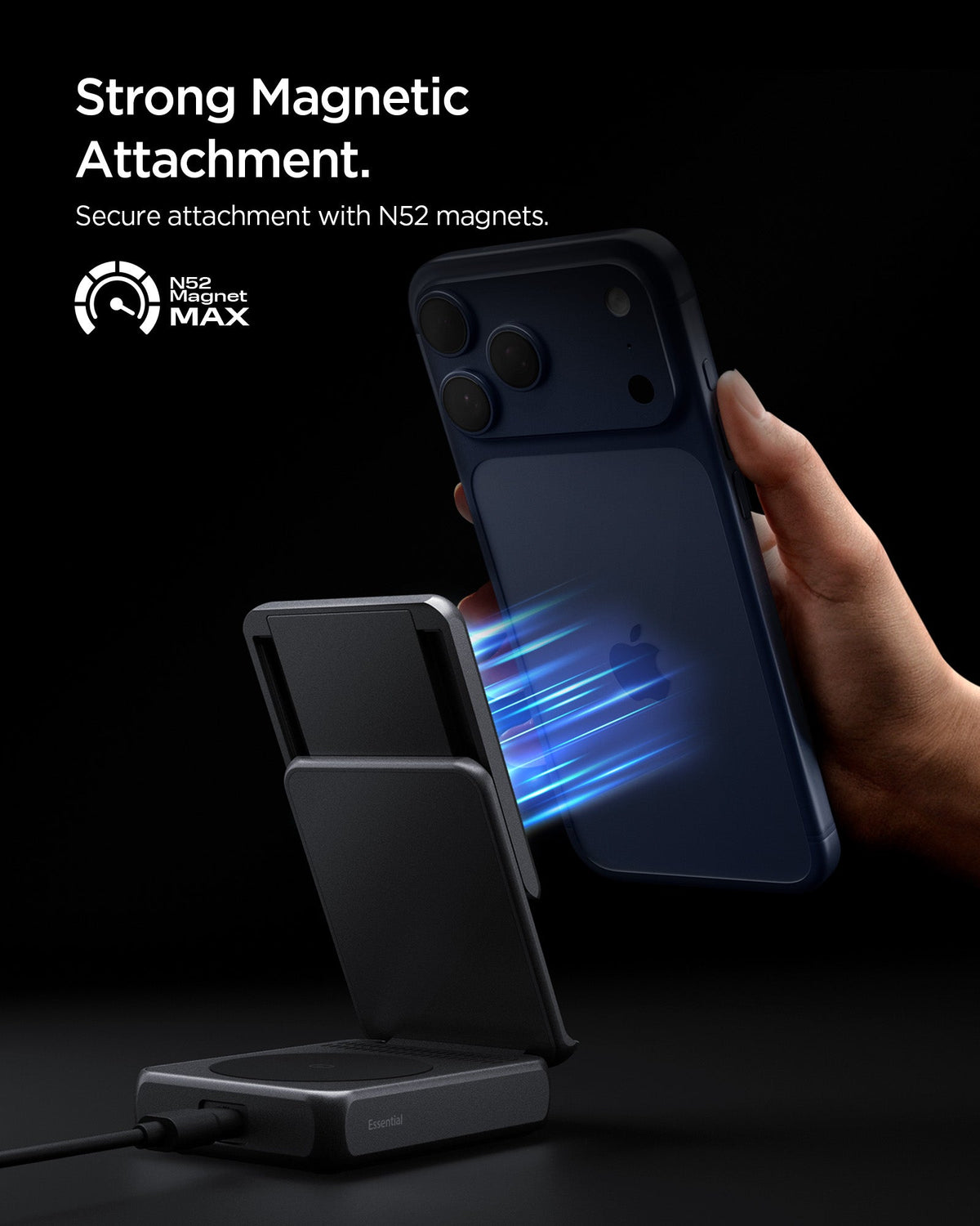 ACH10399 - 2-in-1 Magnetic Wireless Charger | EF302MOQ (Mag Fit) in Black showing strong magnetic attachment