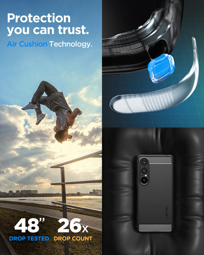 ACS09592 - Xperia 10 VII Rugged Armor in Black showing the protection you can trust. Air cushion technology.