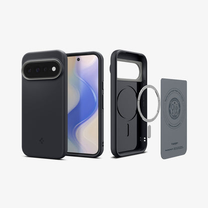 ACS11455 - Pixel 11 Pro XL Nano Pop (Mag Fit) Black Sesame front, back, and exploded views showing the magnetic construction and internal components of the case.