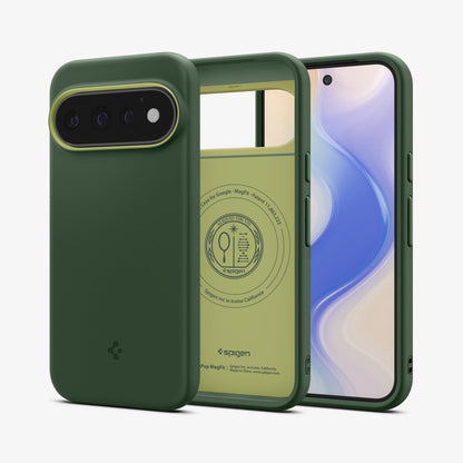 ACS11436 - Pixel 11 Pro Nano Pop (Mag Fit) Avo Green front and back angled views show the slim profile, precise fit, and built in magnetic construction.