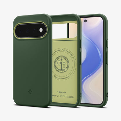 ACS11446 - Pixel 11 Nano Pop (Mag Fit) Avo Green front and back angled views show the slim profile, precise fit, and built in magnetic construction.