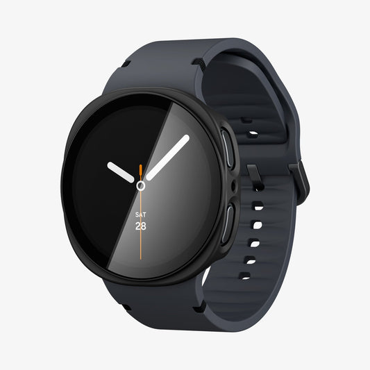 ACS11597 - Galaxy Watch 9 (40mm) Thin Fit 360 showing the case's front angled view with buttons and band fitted on the smartwatch