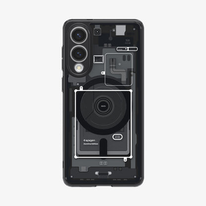ACS09415 - Galaxy S25 Edge Case Ultra Hybrid Zero One in Zero One Black showing the back