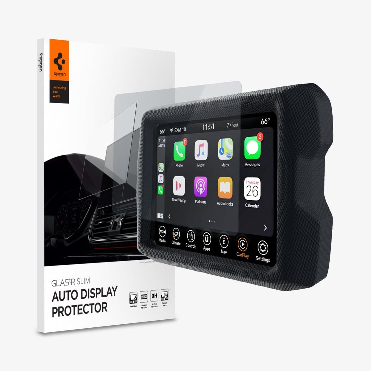 AGL04059 - Jeep Wrangler Screen Protector GLAS.tR SLIM Anti-Glare showing the touch screen display, screen protector and packaging