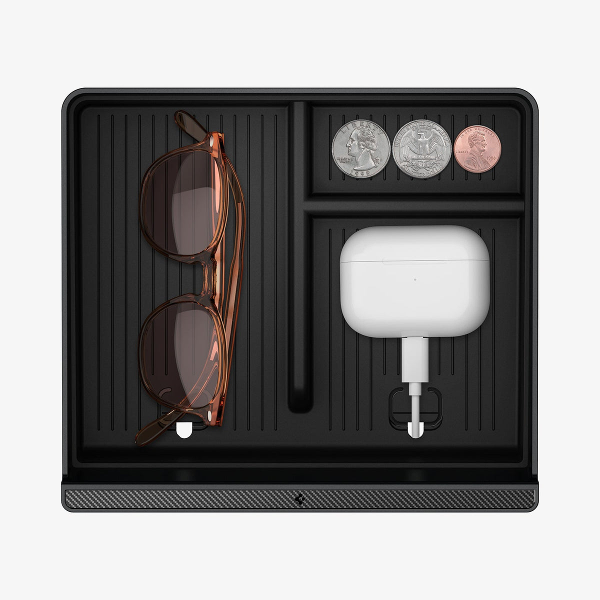 ACP07407 - Model 3 (2024-2025) Highland | Model Y (2025) Refresh Center Console Organizer Upper Tray Non Slide | TO220H showing the inside of an organizer with stuffs inside